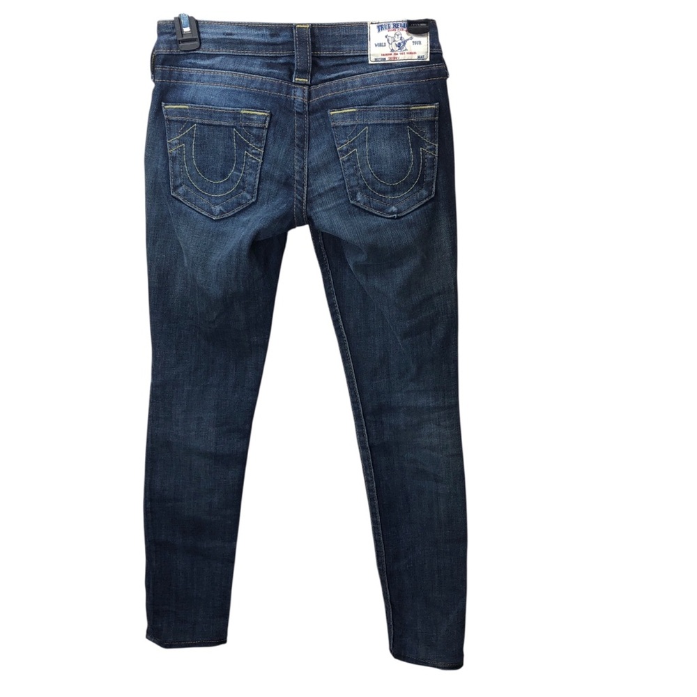True Religion Women’s Low Rise Skinny jeans Sz 24 Distressed Dark Wash Retro